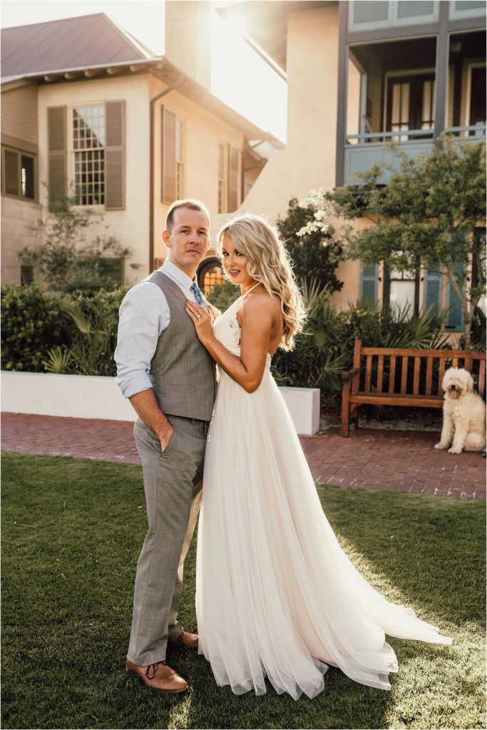 Rosemary Beach Wedding Bride and Groom Western Green Photo