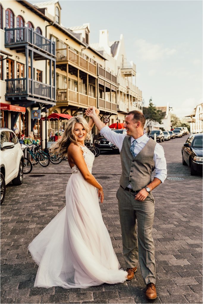 Rosemary Beach Wedding Bride and Groom Main Street Photo