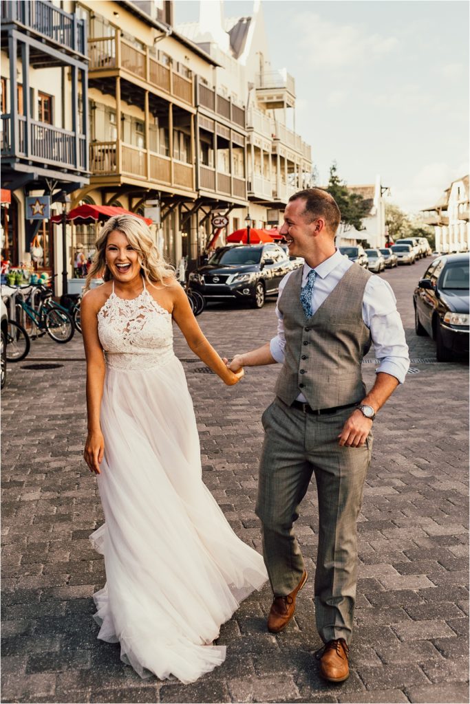 Rosemary Beach Wedding Bride and Groom Laughing Photo