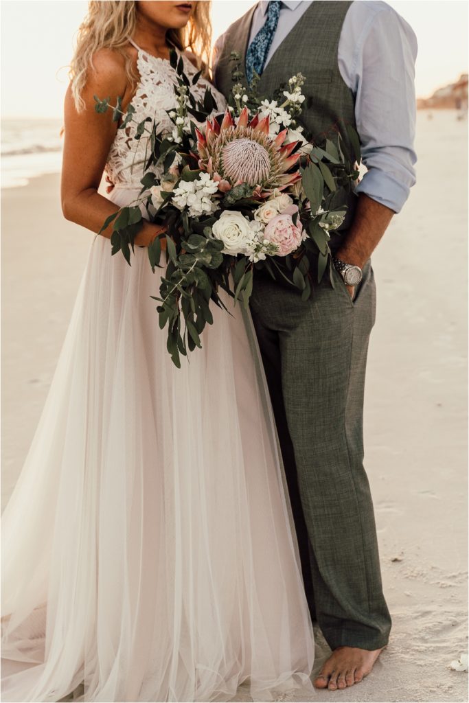 Inlet Beach Intimate Wedding Bride and Groom Wedding Attire Photo