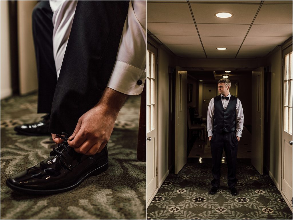 City Park New Orleans Wedding Groom Getting Ready in Hotel Photos