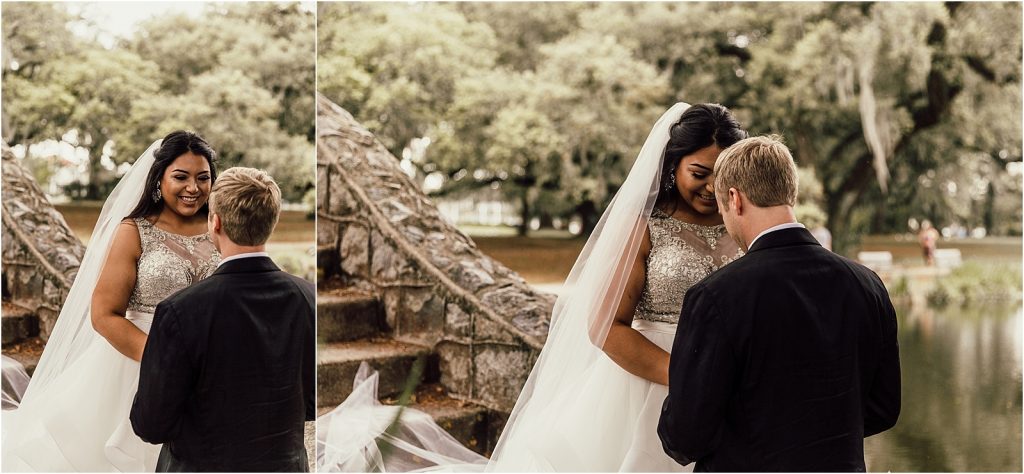 City Park New Orleans Wedding Bride and Groom First Look Photos