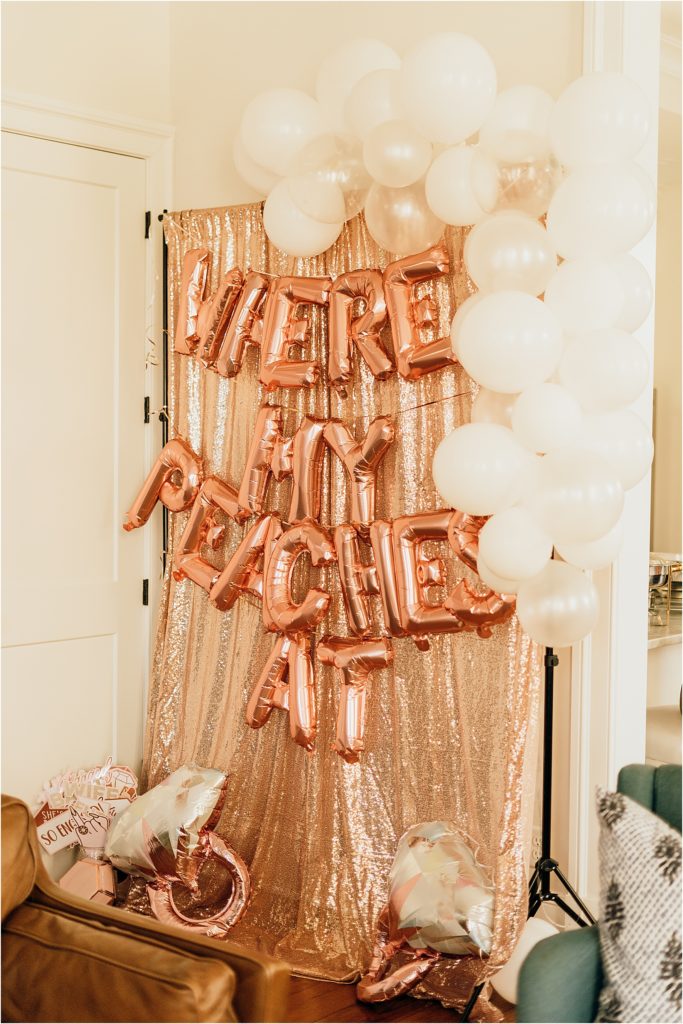 Where my peaches at photo backdrop with balloons