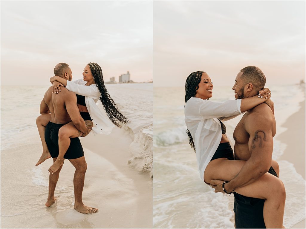 couple spinning on beach